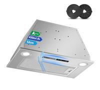 TopStrong Hotte Aspirante Encastrable 52cm Commande Gestuelle,450m³/h | Commande gestuelle, Tactile+Boost, Arrêt différé 5 min Moteur sans balais 55W,Filtres charbon incl., LED,Tuyau alu 2m