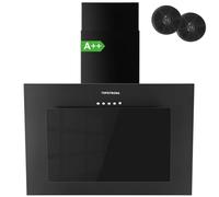 TopStrong Hottes Aspirantes 60cm, Class A++ Hotte Cuisine inclinée Silencieuse, 350m³/h Hotte aspirante Evacuation ou Recyclage, Filtres Charbon Inclus, 3 Vitesses Hotte, LED Eclairage, 56 dB, Noire