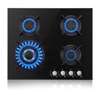 TopStrong Plaque de Cuisson Gaz 4 Feux, 60cm Plaque Gaz 4 Feux avec Sécurité Thermocouple, Cuisinière Encastrable, Naturel/Propane, 8060W, 220-240 V, Verre Noir