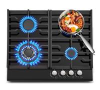 TopStrong Plaque de Cuisson Gaz 4 Feux, 60cm Plaque Gaz 4 Feux avec Supports en Fonte, Encastrable Table de Cuisson, Convertible NG/LPG, Protection Contre la Flamme, Noir Verre