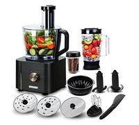 TopStrong Robot Cuisine Multifonction,1100W Robot Multifonction,11 en 1 Robot Culinaire inclus Hachoir, Crochet Pétrisseur,Mixeur, Presse-agrumes et Moulin à Café, 3,2L Bol et 1,5L Blender