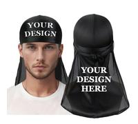 TOPTIE Bandeaux Durag soyeux avec impression personnalisée avec queue extra longue et sangles larges pour 360 vagues, bandeau Do Rag pour hommes et femmes