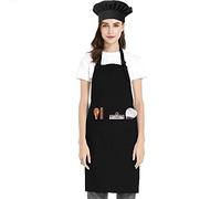 TOPTIE Ensemble Tablier réglable et Toque de chef en toile de coton pour hommes et femmes, Uniforme de chef durable avec 2 poches