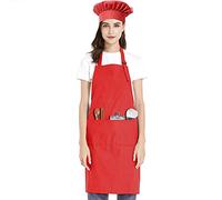 TOPTIE Ensemble Tablier réglable et Toque de chef en toile de coton pour hommes et femmes, Uniforme de chef durable avec 2 poches