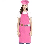 TOPTIE Ensemble Tablier réglable et Toque de chef en toile de coton pour hommes et femmes, Uniforme de chef durable avec 2 poches