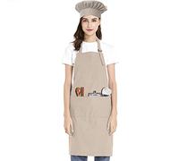 TOPTIE Ensemble Tablier réglable et Toque de chef en toile de coton pour hommes et femmes, Uniforme de chef durable avec 2 poches