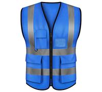 TOPTIE Gilet de sécurité à fermeture éclair haute visibilité à 5 poches, gilet d'uniforme-Bleu-XXL