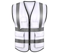 TOPTIE Gilet de sécurité blanc, gilet de commandement d'incident avec 5 poches et bandes réfléchissantes haute visibilité de 5,1 cm
