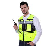 TOPTIE Gilet de Sécurité Industriel Robuste Haute Visibilité - Respirant Avec Plusieurs Poches Frontales - Jaune