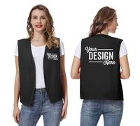TOPTIE Gilet de volontaire personnalisé sans boutons unisexe avec logo imprimé pour activité de commis de restaurant, supermarché, Noir , L