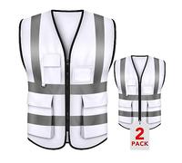 TOPTIE Lot de 2 Gilets de sécurité, Gilet de commandement en cas d'incident avec 5 poches et bandes réfléchissantes haute visibilité de 5,1 cm