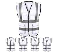 TOPTIE Lot de 5 Gilet de sécurité, gilet de commandement d'incident avec 5 poches et bandes réfléchissantes haute visibilité de 2"