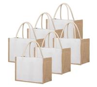 TOPTIE Lot de 6 Sacs toile de jute Fourre-Tout de Plage Sacs d'épicerie | réutilisables avec poignées en Coton, Sacs de Mariage de Demoiselle d'honneur