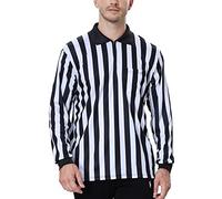 TOPTIE Maillot d'arbitre officiel à manches longues pour homme rayures noires et blanches, Chemise d'arbitre de style professionnel pour le football-XS
