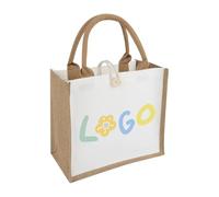 TOPTIE Sac fourre-tout en jute personnalisé avec votre logo imprimé, ajoutez un nom sur le sac fourre-tout en toile avec fermeture à bouton sac de plage, impression couleur/broderie, beige, Large