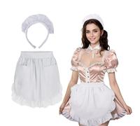 TOPTIE Tablier de soubrette avec bandeau pour femme, demi-tablier à volants de Noël, tablier de fête, blanc, M