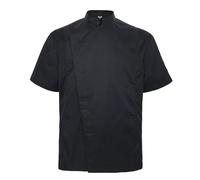 TOPTIE Unisexe Veste de Chef à Manche Courte Chemise de Cuisine homme, noir avec côté en maille