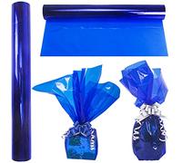 Toptime Cellophane Bleu, Rouleau de Papier Emballage Transparent 30m x 40cm, 2.3 Mil Épaisseur Papier Cadeau Transparent pour Fleurs, Cadeaux, Friandises, Papier Cristal pour Noël, Anniversaire, Fête