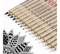 Toptime Lot de 16 Micro-Stylos à Pointe Fine Noire pour Dessin Technique, Calligraphie, Journal, Illustration et Croquis - Encre d'Archivage Étanche Sans Bavure
