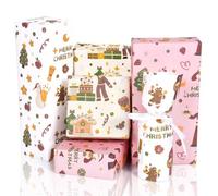 Toptime Papier Cadeau Noel, Papier Cadeau Kraft Rose et Blanc avec Sapin de Noël Bonhomme de Neige Merry Christmas, 6 Feuilles Papier Emballage Cadeau Noel pour Enfants, Garçons, Filles, 70x50cm