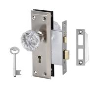 Toptotoo 2 Pack Mortise Lock Set pour la porte interieure Boutons de porte antique avec serrure et squelette Knob de porte en verre cristallin Re