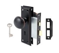 TopToToo Lot de 2 serrures à mortaise pour portes intérieures, boutons de porte antiques avec serrure et clé squelette, remplacement de bouton de