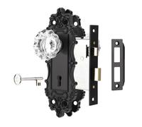 TopToToo Serrure à mortaise pour porte intérieure Boutons de porte noirs antiques avec serrure et clé squelette Poignée de porte vintage Remplace