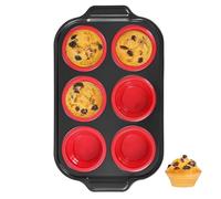 Toptrend Moule à muffins, en silicone, avec cadre en métal, 31 x 18 cm, revêtu, taille standard, pour 6 muffins, rouge