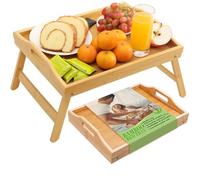 TOPULORS Plateau de petit-déjeuner au lit avec pieds pliants, plateau en bambou de 40 x 30 cm, table de lit pliable pour manger, travailler, tablette et ordinateur portable, plateau de goûter avec