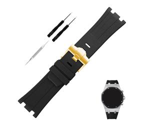 Topuly Bracelet de montre en caoutchouc de 28 mm pour Audemars Piguet AP Royal Oak Offshore 15703 15710 15400 26470 26400 28 mm Bracelet en silicone avec boucle pour homme et femme Boucle dorée