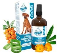 Topvet Green Idea Huile de Peau eczmateuse pour Chiens | Problèmes de Peau | Soin Naturel pour Pelage Soyeux et Peau Vitale | avec Chanvre, Aloe, Huile d'amande | Protection Naturelle 100 ML