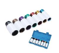 TOPWAY 1/2" Jeu de Douilles à Chocs pour Jantes Aluminium 7 Pièces 17/19/21/22/23/24/27mm, Acier au Chrome Vanadium, Outil de Réparation Automobile pour Garage