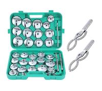 TOPWAY 35 Pièces 1/2" Jeu de Douilles de Clés à Filtre à Huile en Acier Inoxydable avec 2 Menottes Clé à Filtre à Huile Réglable et Clé, pour Réparation Automobile