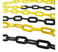 TOPWAY Barrière à Chaînes en Plastique 25 Mètres, 8mm x 25m Haute Visibilité Noir et Jaune pour Avertissement Espace de Stationnement de Sécurité, le Contrôle des Foules, la Circulation 363088