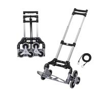 TOPWAY Chariot Pliant Escaliers en Aluminium Escalade Pliable Diable Chariot Sac Brouette Capacité de Chargement de 70 Kg Hauteur Réglable avec 6 Roues, 4 Roues Pivotantes et Cordon