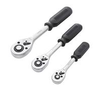 TOPWAY Clés à Cliquet 1/2", 3/8" et 1/4" 3PCs, Poignée de Clé à Douille à Dégagement Rapide 24 Dents, Acier au chrome-vanadium, Outil Mécanique de Garage de Réparation Automobile 420010
