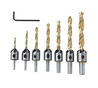 TOPWAY Foret Bois 8 Pièces, 3-10 mm 5 Flûte Fraisée, Perceuse à Trois Pointes en Acier au Carbone Haute Vitesse Avec L Clé pour le Perçage 131301