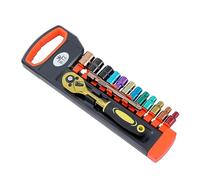 TOPWAY Jeu de Douilles 1/4" 14 Pièces, 4-13 mm Métrique avec Clé à Cliquet à Dégagement Rapide 24 Dents et Barre d'Extension de 6", Acier au Chrome Vanadium, Outil de Réparation d'Automobile