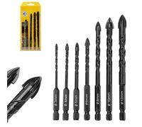 TOPWAY Jeu de Forets 6 Pièces 1/4" (6,35 mm) Tige Hexagonale, 4-12 mm Forets à Tête Croisée à Pointe en Carbure Cémenté Forets Polyvalents pour Béton Maçonnerie Verre Carreaux
