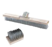 TOPWAY Tête de balai en fil d'acier inoxydable de 45 cm avec dos en bois et support plaqué zinc pour extérieur, jardin, terrasse, balayage, mauvaises herbes, pavés, allées