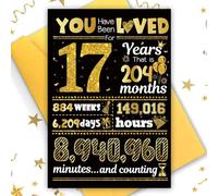 TOPWAYS Carte d'anniversaire 17 ans avec inscription « You Have Been Loved for 17 Years » - Carte de vœux amusante - Carte d'anniversaire avec enveloppe - Décorations d'anniversaire noires et dorées