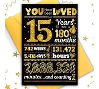 TOPWAYS Carte d'anniversaire pour 15 ans, « You Have Been Loved for 15 Years », carte de vœux amusante, carte d'anniversaire avec enveloppe, décorations d'anniversaire noires et dorées pour garçons et