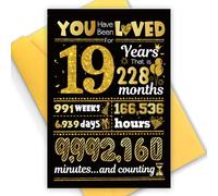TOPWAYS Carte d'anniversaire pour 19 ans, « You Have Been Loved for 19 Years », carte de vœux amusante, carte d'anniversaire avec enveloppe, décorations d'anniversaire noires et dorées pour garçons et
