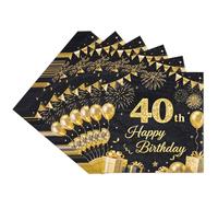 TOPWAYS Decoration Anniversaire 40 ans, 40 Pièces Noir Or Papier Serviette Anniversaire 40 ans Homme Femme Serviettes Anniversaires (40ans)