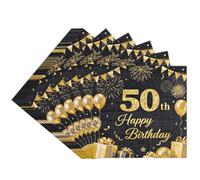 TOPWAYS Decoration Anniversaire 50 ans, 40 Pièces Noir Or Papier Serviette Anniversaire 50 ans Homme Femme Serviettes Anniversaires (50ans)