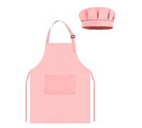 TOPWAYS Ensemble chapeau de chef et tablier pour enfant, tablier de chef réglable pour enfants, tablier de cuisine pour la cuisson, la peinture, tablier d'artiste avec deux poches, rose, L (7-13