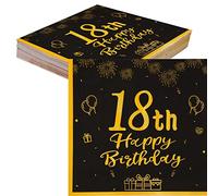 TOPWAYS Noir Or serviette papier décoration anniversaire 18 ans, 40 Pièces papier serviettes de table serviette vaisselle jetable pour deco anniversaire 18 ans Fille Garçon (18ans)