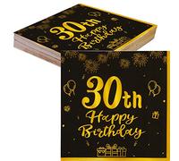 TOPWAYS Noir Or serviette papier décoration anniversaire 30 ans, 40 Pièces papier serviette de table serviettes vaisselle jetable pour deco anniversaire 30 ans Femmes Homme (30ans)