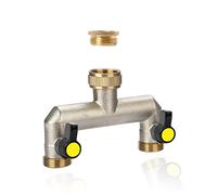 TOPWAYS Répartiteur de tuyau d'arrosage en laiton à 2 voies de 1,9 cm et 1,27 cm avec valves marche/arrêt individuelles pour robinet de cuisine et robinet de jardin extérieur et raccord de tuyaux