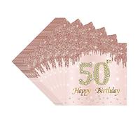 TOPWAYS Rose Or Serviette Papier Décoration Anniversaire 50 Ans, 40 Pièces Vaisselle Jetable pour Deco Anniversaire 50 Ans Fille Femmes
